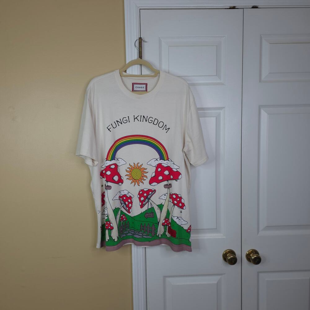 CHNGE Fungi Kingdom Organic Cotton Graphic Tee in Cream Size XL